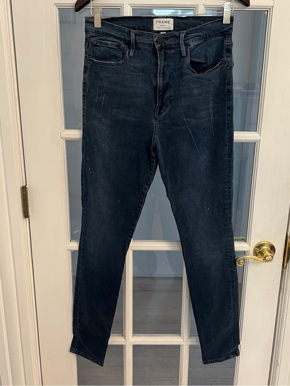FRAME Women’s Ali High Rise Skinny Jeans Headworth Dark Wash Distressed Size 30